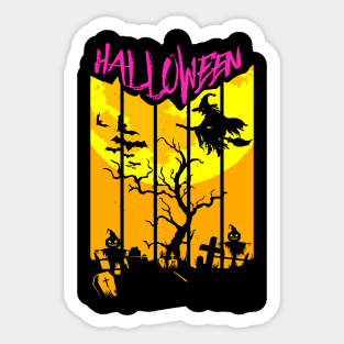 Halloween Witch On a Broom Sticker